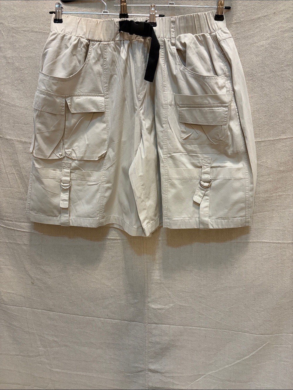 Angel Kiss Cream Cargo Shorts with Black Drawstring
